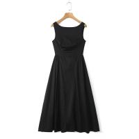 Vestido midi largo sin mangas para mujer, elegante con diseño sin espalda, cuello redondo, cinturilla, corte en A, ideal para fiestas y verano - details 0