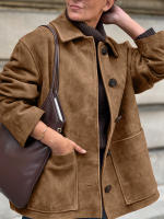 Chaqueta de ante con cuello marrón para mujer, abrigo holgado y grueso de media a larga, moda de invierno, 2024 - details 9