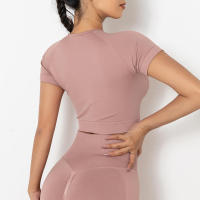 Hamidou-camisetas deportivas de Yoga para mujer, Tops sexys sin costuras para gimnasio, camiseta para correr, camisetas de Fitness - details 12