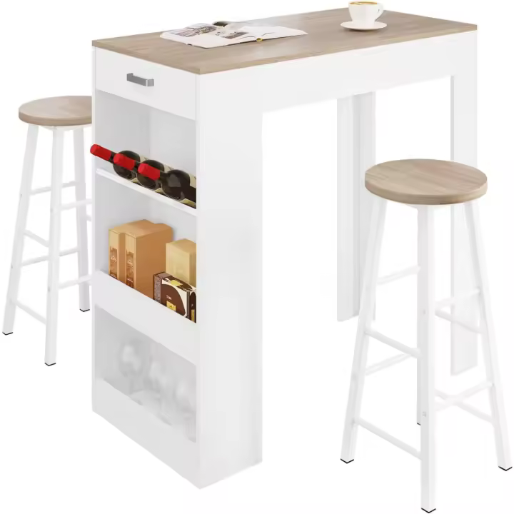 Set Mesa de Bar y 2uds. Taburete de Bar Muebles Cocina Silla de Comedor para Salón Cocina Mesa 100x50x100 cm - 1