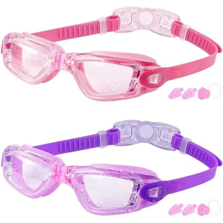 Gafas de Natation para niños de 3 a 16 años, antivaho, impermeables (Lente Violeta/transparente y Lente Rosa/transparente) (paquete de 2) - 1