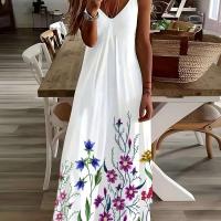 Vestido de verano fresco con estampado de wer para vacaciones en la playa, falda larga holgada informal sin mangas con tirantes - details 3