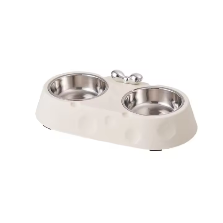 Cuenco doble para perros, cuenco doble de acero inoxidable con forma de queso, alimentador de agua para comida para cachorros, cuenco de comida para gatos duradero extraíble - 1