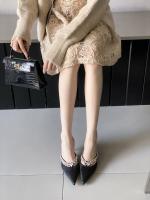 Diamante de imitación francés con zapatillas geniales tacón grueso cabeza puntiaguda bolsa cabeza media zapatillas tacones altos - details 38