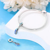 Encantos de Plumas de Plata Esterlina S925 para Mujeres Regalo de Joyería Fina para Cumpleaños Ajustables a Pulseras Originales de 3mm DIY con Zirconia - details 8