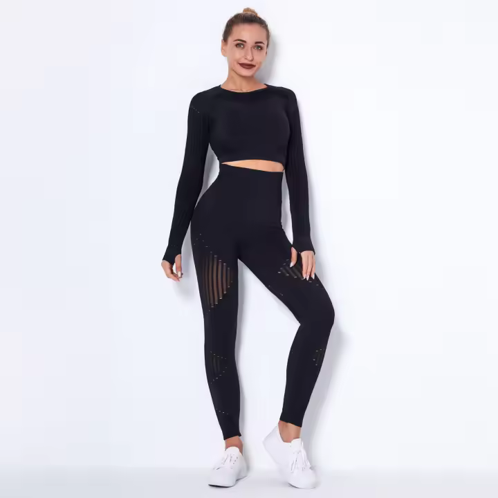 Nessaj-Conjunto de mallas deportivas transpirables, chándal de malla sin costuras - 1