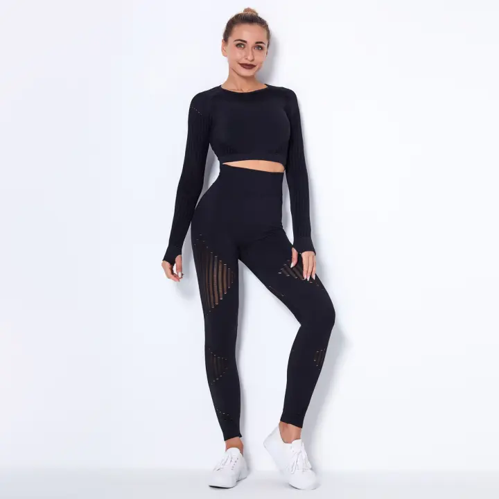 Nessaj-Conjunto de mallas deportivas transpirables, chándal de malla sin costuras - 1