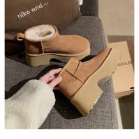 Zapatos de algodón de cuero con plataforma de tacón alto, botines cortos de terciopelo con tacón grueso, botines de tacón bajo. - details 17