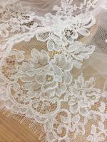 Exquisito adorno de encaje francés Alencon de 3 yardas, hermoso velo de novia, encaje de boda, encaje Floral de pestañas bordadas - details 2