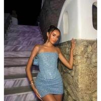 Conjunto de Denim con Lentejuelas BKQU Pantalones de Pierna Ancha y Top de Tanque con Corset sin Correas para Mujeres Outfit de Fiesta de Lujo para Clubes - details 48