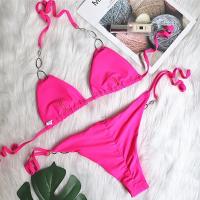 Traje de baño dividido de la correa del color sólido de las mujeres del diamante artificial de los nuevos accesorios del metal atractivo del bikini del día de fiesta - details 26