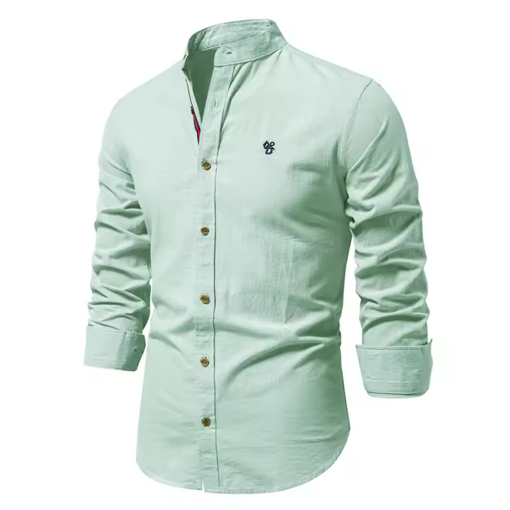 Camisa Social de Algodón AIOPESON para Hombres con Manga Larga de Alta Calidad en Color Sólido Estilo Casual para Primavera/Verano - 1