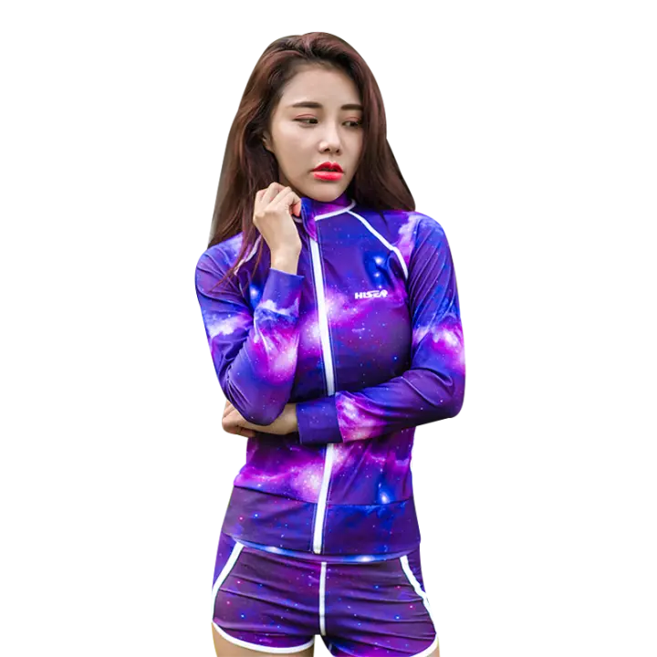 HISEA Camiseta de Surf de Mujer con Cierre de Cremallera Lycra Manga Corta Traje de Baño de Estilo Lalico Elástico Adecuada para Natación - 1