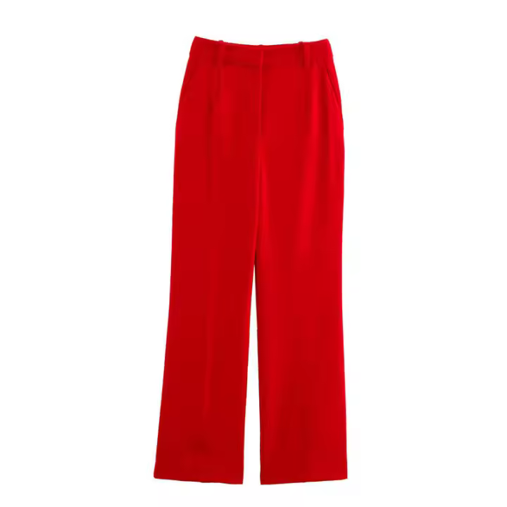 OUWU- Traje de oficina elegante para mujer, chaleco rojo, blazer con cuello en V, fajas sin mangas, blazer de cintura alta, pantalones de pierna ancha, moda 2025, conjuntos de verano - 1