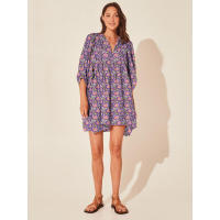 Vestido corto de vacaciones de playa de rayón informal suelto con lazo floral para mujer de moda de verano - details 134