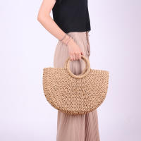 Bolsos de paja con forma de luna para mujer, bolso de mimbre tejido Vintage hecho a mano, ideal para playa, Verano - details 5