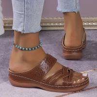 Women Cross Strap Wedge Heel Slippers Hollow Out Open Toe Anti-skid Arch Support Slides Shoes Outdoor Slippers - details 9