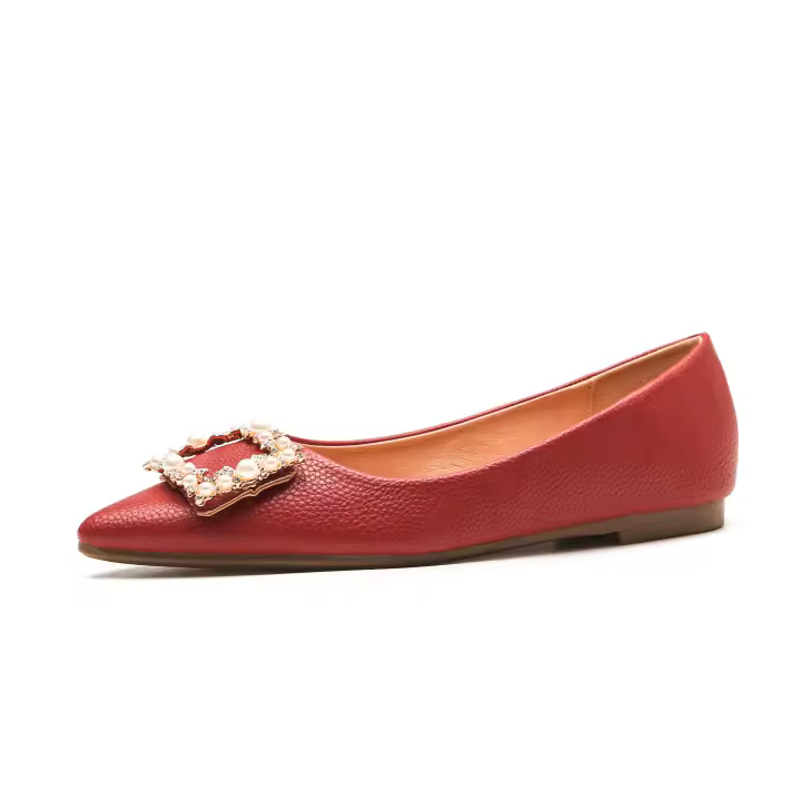 Zapatos planos de mujer estilo francés, 2025, nuevo estilo de hadas, perla, hebilla cuadrada, punta puntiaguda, boca poco profunda, no cansan los pies, zapatos individuales. - 1