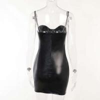 Cadena de diamantes de imitación de cuero PU para mujer, vestido a la cadera envuelto con correas, manga fina, temperamento Sexy, otoño e invierno, 2024 - details 1