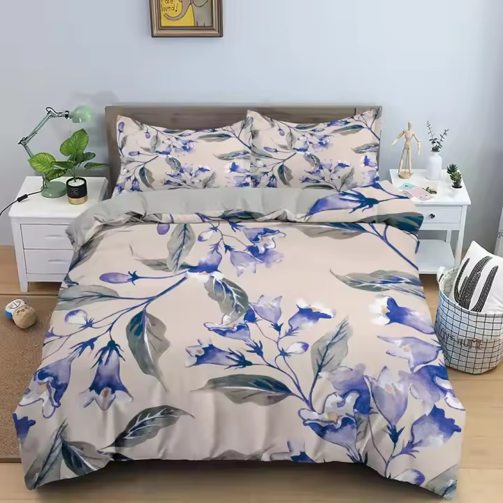 Funda de edredón Juegos de fundas de edredón clásicas Flor Azul Oro Rey Reina Fundas de edredón dobles dobles Fundas de almohada Ropa de cama Juego de cama 260x220cm - 1