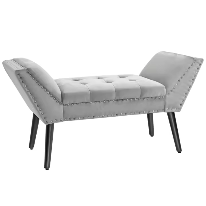 HOMCOM Banco Moderno de Madera de Goma y Terciopelo Gris Claro 114x46x56cm - 1
