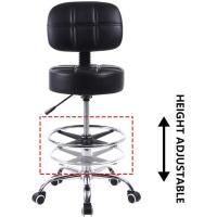 Silla de trabajo giratoria redonda de cuero PU con respaldo de altura ajustable, color negro - details 6
