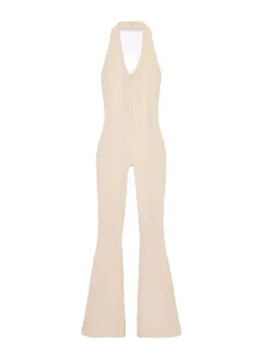 OUWU- Mono acampanado con cuello halter para mujer, elegante, sin espalda, sin mangas, delgado, elástico, de una pieza, elegante moda urbana - 1