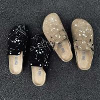 Pantuflas de mula ajustables antideslizantes para exteriores para hombre, piel de vacuno, zuecos de invierno, zuecos de madera estampados para mujer y hombre - details 0