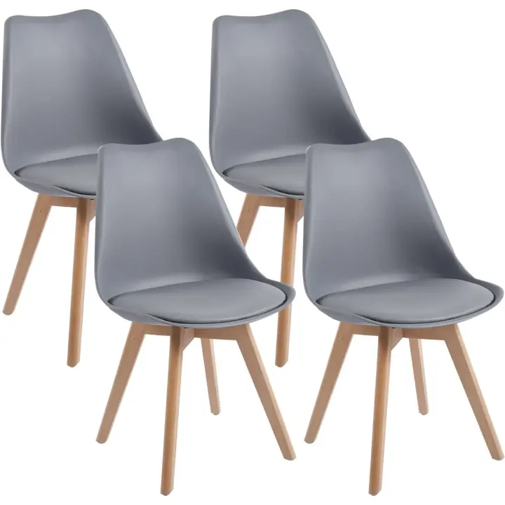 Comedor escandinava, Silla de Oficina Retro, Asiento Acolchado de Haya Maciza (Gris, Lote de 4) - 1