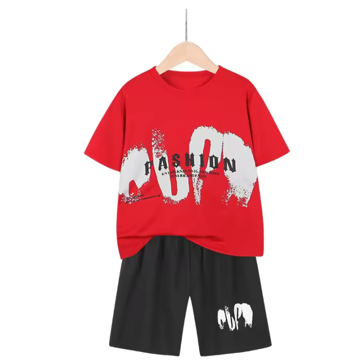 Conjunto de camiseta de manga corta y pantalones cortos de seda de hielo de secado rápido para niños, ropa deportiva - 1
