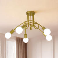 Goeco Lámpara de Araña 60W Vintage para Dormitorio Salón Luz de Techo Montada en el Techo Bombillas Incandescentes de Hierro 5 Bases E27 - details 14