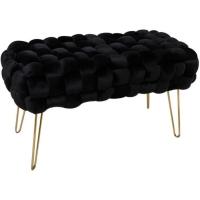 Taburete Moderno de Terciopelo Otomano Rectangular con Patas de Metal Dorado Taburete Acolchado - details 16