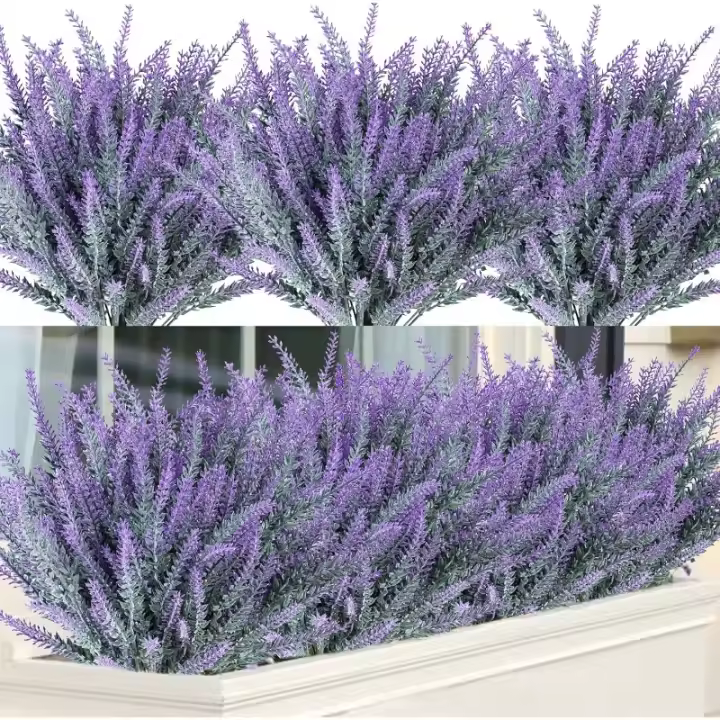12 PAQUETES DE FLORES DE LAVANDA FLORES ARTIFICIALES FAUX PARA LA COMIDIZACIÓN DEL CASA DE LA COMIDILLA DEL PATISO Ventana Centro de mesa Centro de mesa de exterior, gris violeta - 1