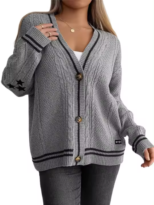 Punto con cuello en V de estilo coreano para mujer, corte holgado, moda primavera otoño, ropa informal - 1