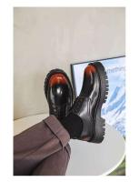 2025 Zapatos de cuero para hombres Estilo casual de negocios Encaje grueso brillante Sellado Parte inferior plana Características Borde cruzado - details 10