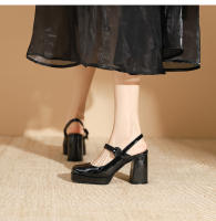 Zapatos Mary Jane de charol con punta cuadrada y tacón en bloque estilo hada = - details 17