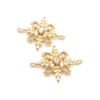 Abalorios de latón y circonita de Color dorado de 18K con 2 agujeros, abalorios de conexión de copos de nieve y flores, accesorios para pendientes para hacer joyas Diy de alta calidad - details 3