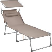 Plegable, Tumbona, 200 x 71 x 38 cm, Capacidad Carga 150 kg, con Parasol y Respaldo reclinable, para jardín, Piscina, terraza, Color Topo GCB022K01 - details 0