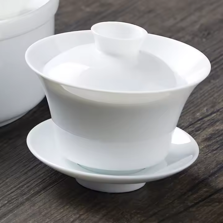 Juego de cuencos con cubierta de tres capacidades de porcelana blanca coloreada a mano, taza individual, prueba de gran tamaño, tetera de neumáticos finos para el hogar - 1
