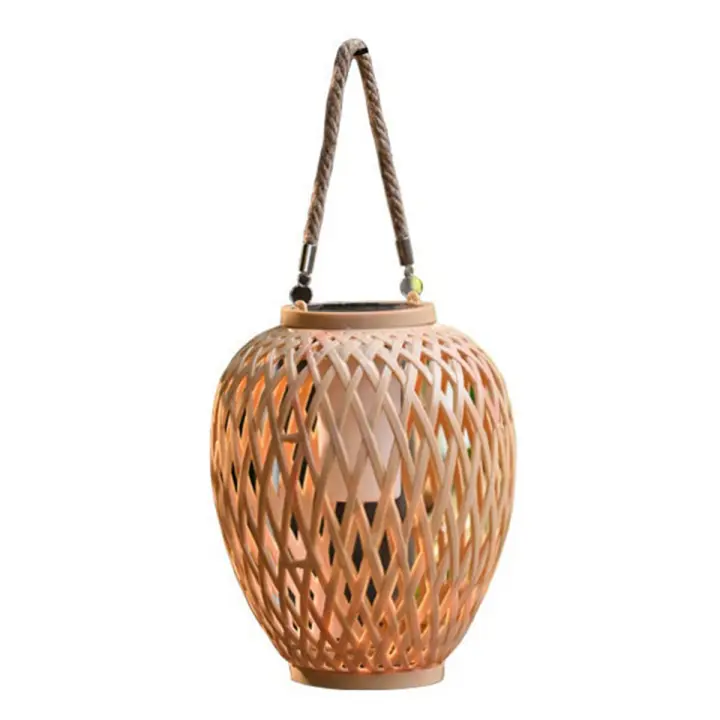 Linterna Solar de imitación de ratán para exteriores, decoración para patio, balcón, jardín, luces de vela, candelabro de bambú de atmósfera - 1