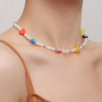 Collar de perlas de flor de cristal de corazón de cerámica suave Simple para mujer collar fresco de moda bohemia - details 1