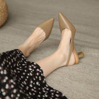 Sandalias Retro Baotou De Tacón Medio para Mujer, Tacones Altos De Aguja De Cuero Suave - details 6