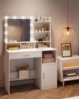 Tocador con Espejo y 10 Luces LED, tocador de Maquillaje con 3 estantes y 4 Compartimentos Abiertos, tocador con cajón Grande y Armario, 3 Luces Ajustables, Blanco - details 31
