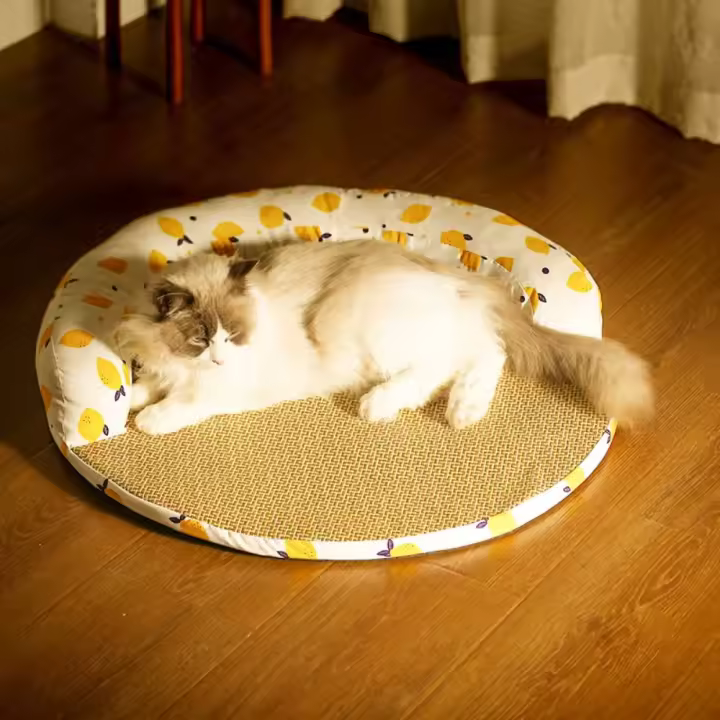 Alfombras Redonda de refrigeración para Gatos, Cojín de Cámaras de Ratán Desgaste-Resistant, Antideslizante, Transpirble, Para Dormir, Para Perros, Gatos, Gatitos y Cachorros - 1