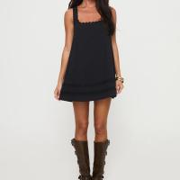 Maemukilabe Mini vestido camisero con ribete de encaje para mujer, vestido corto con tirantes finos y cuello cuadrado, vestidos Babydoll holgados y fluidos con espalda descubierta estilo bohemio - details 7