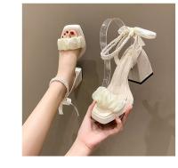 Alpargatas, cuña, tira trasparente nuevas sandalias romanas de perlas de hadas de cristal de tacón medio - details 9