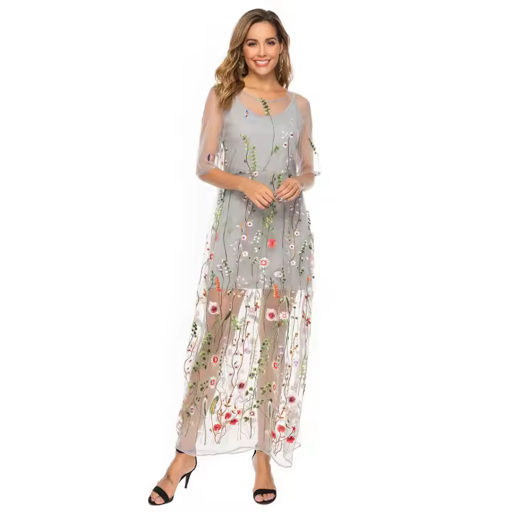 2025 Primavera/Verano nuevo vestido de encaje bordado grande para mujer conjunto de dos piezas de verano para mujer - 1