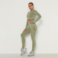 conjunto de yoga para mujer sin costuras ropa deportiva de gimnasio con manga larga sujetador de alto cinturón leggings de gimnasio traje deportivo - details 20