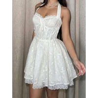 BUNO-Vestido de encaje ajustado a la cintura con cuello bajo, falda corta nueva dulce y picante con personalidad sin espalda, verano 2025. - details 4