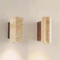 Lámpara de pared wabi-sabi de estilo japonés con piedra de travertino amarilla, lámpara de pared de salón comedor para dormitorio, apliques de pared retro de diseño para exteriores - details 2